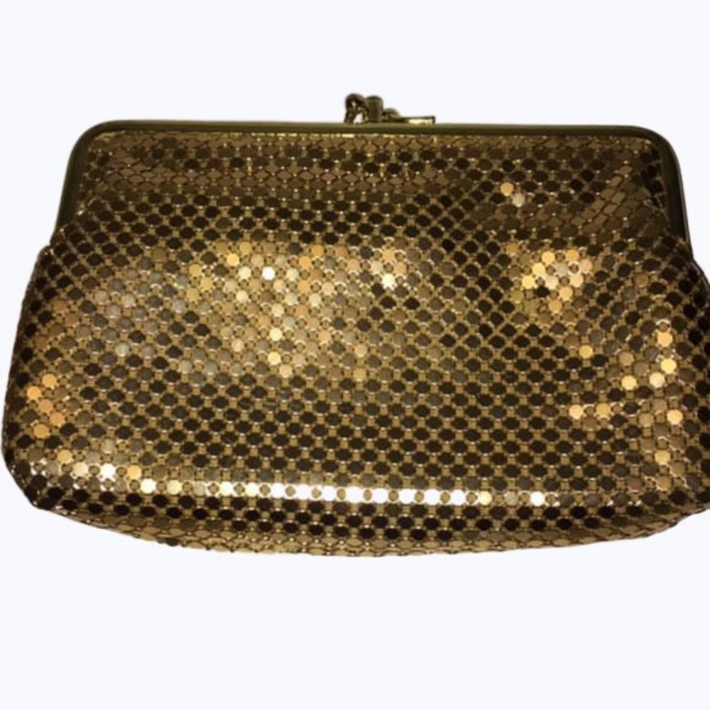 Gold Mesh Clutch Evening Bag Kisslock Vintage